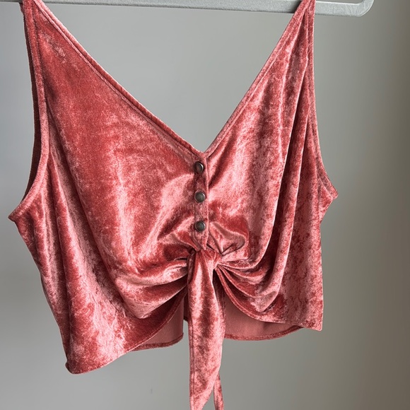 Free People Muted Pink Sleeveless Velvet Tie Front Crop Camisole - Picture 5 of 5
